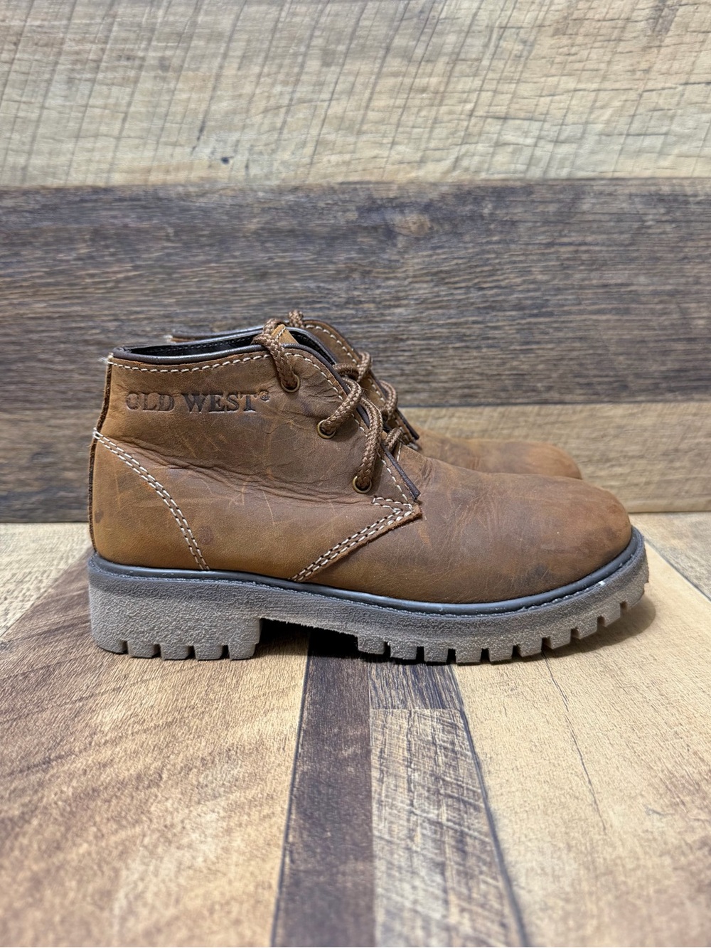 Old West Kids Brown Leather Boots Size 13.5D
